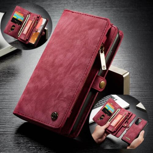 Retro Wallet Case for Samsung Galaxy A72 A52 A21S A51 A71 S20 FE Detachable Leather Zipper Pocket 11 Card Slots Phone Case Cover