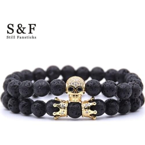 SkulL Crown Couple Bracelet Beads Bracelets For Women Jewelry Men Pulseira Masculina Feminina 2018 Mens Erkek Bileklik Friends