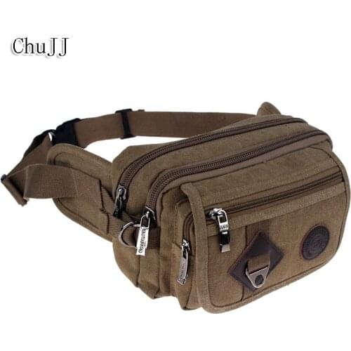 Chu JJ High Quality Casual Canvas Men Bags Waist Packs Purse Men Portable Vintage Men Waist Bags Travel Belt Wallets
