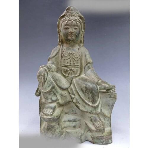 DS 9" China old bronze carved beautiful buddhism Kwan-yin buddha sculpture Statue