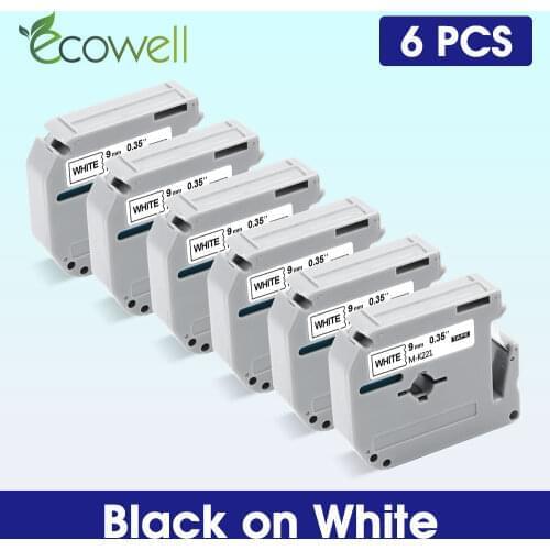 Ecowell 5/6PK MK221 MK-221 9mm label for Brother MK 221 M-K221 Printer ribbon Black on White for Brother PT-65 PT-70 Label Maker