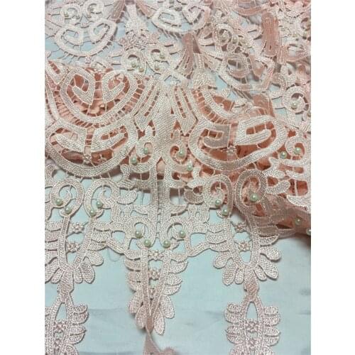 Hot sales!good quality peach yellow African Cord Laces fabric Guipure Lace Fabric water souble with Beaded For Wedding Dresses