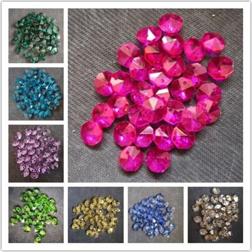 200pcs 14mm 2 hole Crystal Glass Octagon Beads For Chandeliers Parts Crystal Curtain Accessories Home Living Decoration