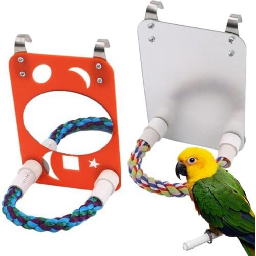 Interactive Bird Toy Funny Parrot Cage Hanging Mirror Toy Creative Parakeet Perches Stand Toys With Cotton Rope Bird Accessories