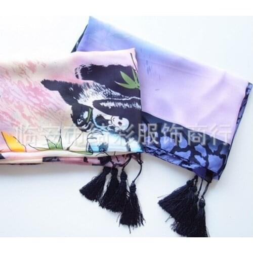 Chinese panda chiffon silk Shawl Wrap Womens Girls Ladies Scarf Soft Fringes 180*150cm 140grams extra large #4012