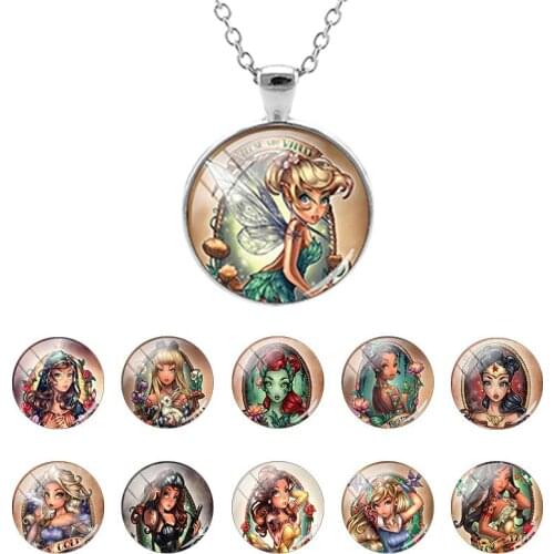 Disney Frozen Lovely Princess Elsa Anna Snow 25mm Glass Dome Pendant Fairy Necklace Dinner Party Cabochon Jewelry Gifts CT01-25