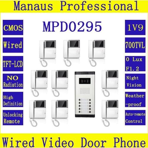 Hot Selling One to Nine Video Doorphone 4.3" TFT LCD Multi-storey Residential Buildings With Straight Touch Video Intercom D295b