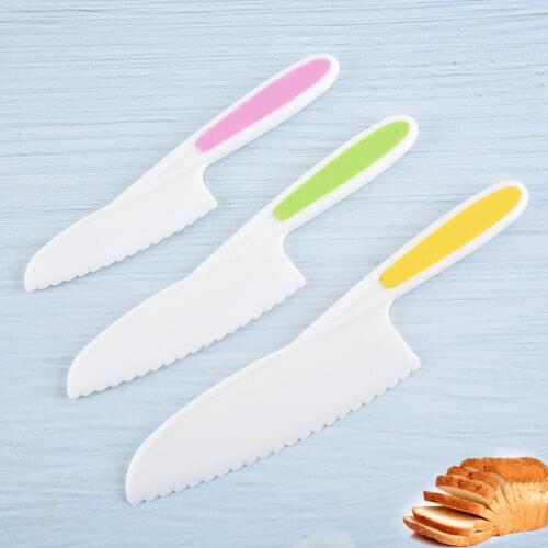 3PCS/Set Kitchen Cooking Sawtooth Knife Kids Chef Toddler Cooking Plastic Knives Slicing Paring Fruit Vegetable Cutter Knife
