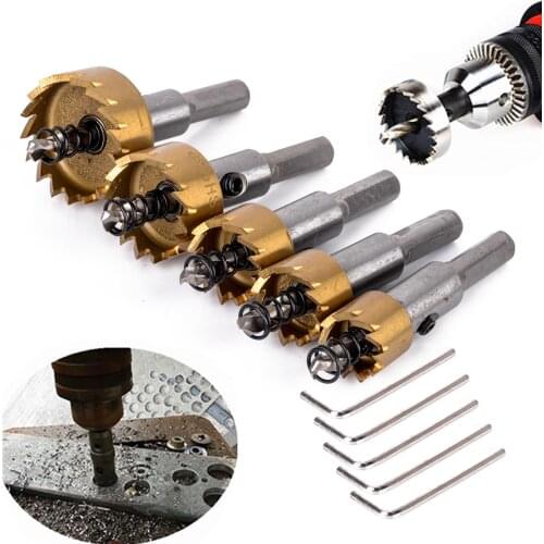 5pcs Carbide Tip HSS Hole Saw Drill Bits Set Stainless Steel Metal Wood Cutter Tool 16-30mm for Installing Locks
