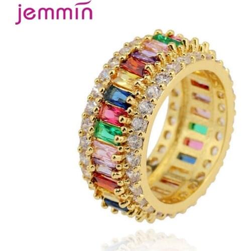 Delicate Rainbow Ring 925 Sterling Silver Geometric Cubic Zirconia CZ Engagement Band Finger Ring For Women Jewelry