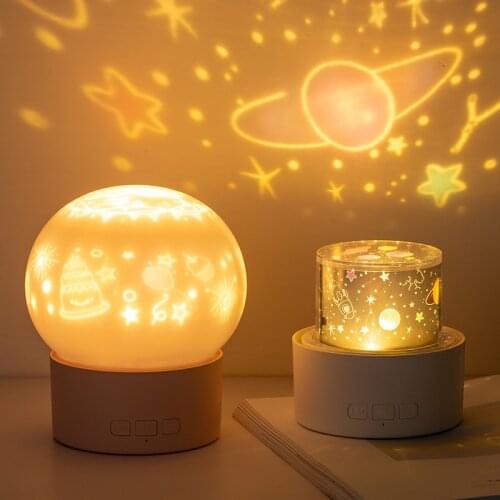 USB Rechargeable Poke Ball Starry Sky Night Light Planet Music Projector Deer Santa Claus Colorful Lamp Rotate Star Kids Gift