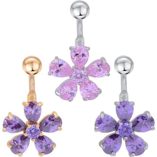New Arrival Flower Rhinestone Piercing Medical Steel Fashion Navel Belly Button Rings Umbilical Nail Body Jewelry