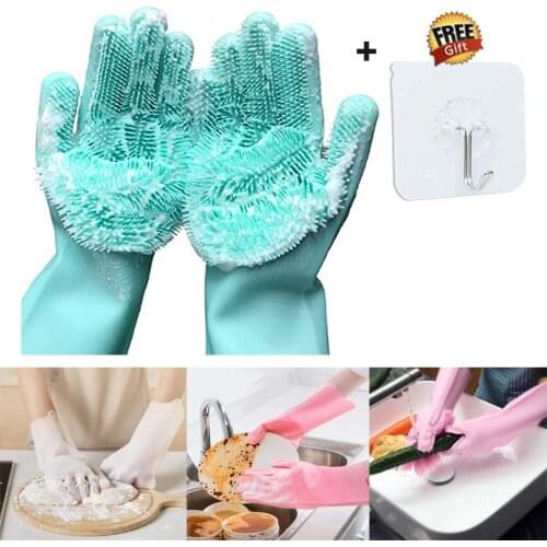 1Pair Silicone Cleaning Gloves Kitchen Accessories Not Hurt Hands Dishwashing Gloves Household Scrubbers Kitchen Cleaning Tools