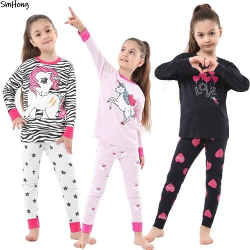 Girls Full Sleeve Cotton Unicorn Pajamas Boys Animal Cartoon Sleepwear Homewear Pyjamas Kids Zebra Panda Unicorn Pajama Sets
