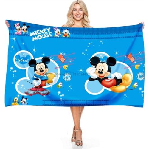 Disney Towel Blue Mickey Mouse Minnie Mouse Cute Cartoon Beach Towel Microfiber Rectangular Bath Towels for Adult Children Gifts