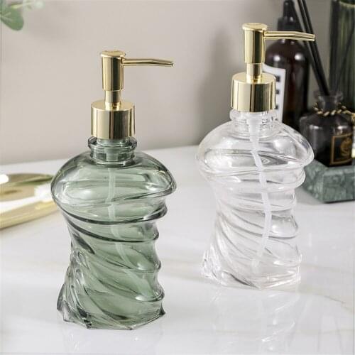 390ml Soap Dispenser Green Transparent Glass Hand Sanitizer Bottle Bathroom Accessories Shower Gel Shampoo Empty Sub-bottling