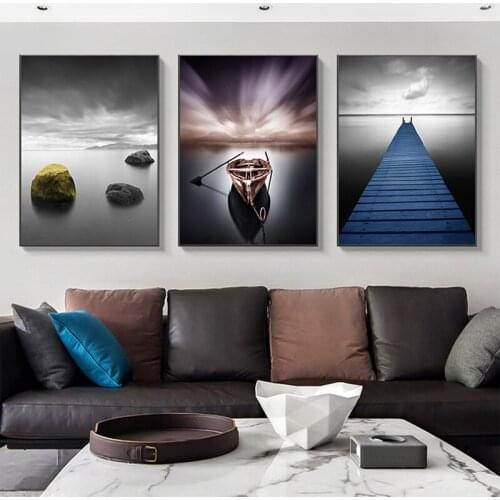 RELIABLI ART Boat Bridge Lake Poster Landscape Pictures Canvas Painting Wall Art For Living Room Decoration Posters And Prints