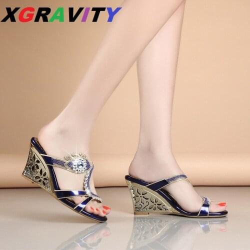 XGRAVITY B346 Top Quality Ladies Fashion Crystal Wedge Sandals Fashion Casual Open Toe Shoes New Casual Ladies Eye New Footwear