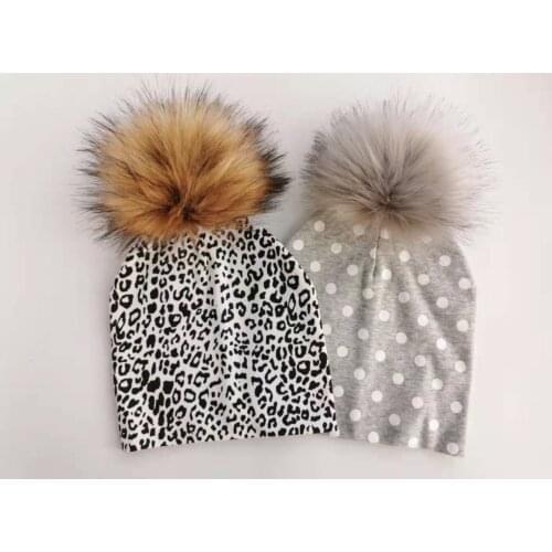 Newborn Leopard Bordeaux dot toddlers infant bonnet baby pom pom hat for boy and girls hat cap for babies photography props