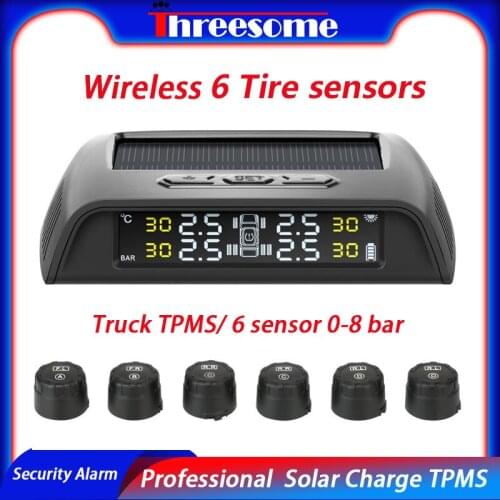 Truck TPMS Tire Pressure Sensor Monitoring System 6 sensor 0-8 bar tpms Solar Power Auto Security Alarm Pressure Control System