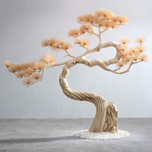 TT Jingquan Welcome Pine Large Floor Ornaments Solid Wood Carving Tree Hotel Lobby Large Decorations