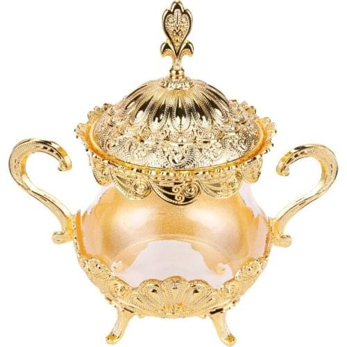 Unique European Style Gold/ Silver Finish Metal & Glass Salt/Sugar/Tea Jars, High Quality Tableware Dinnerware Home Decor