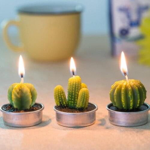 Party Decor 12pcs Artificial Succulent Plants Cactus Candle Decoration Birthday Wedding Site Candlelight Home Ornament Dropship