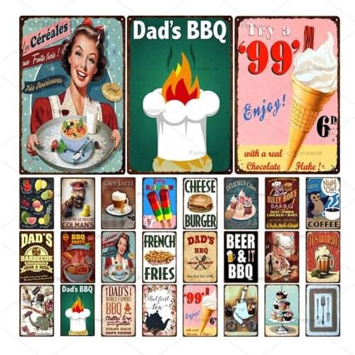 Dads BBQ Coffee Cake Vintage Metal Signs Tin Plates Wall Artwork Decoration For Bar Cafe Home Kitchen Restaurant Iron Painting