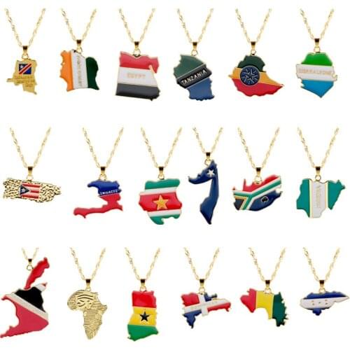 Africa Country Necklace for Women Middle East Map Flag Pendant Pendant Choker Jewellery Necklaces for Teen Girls