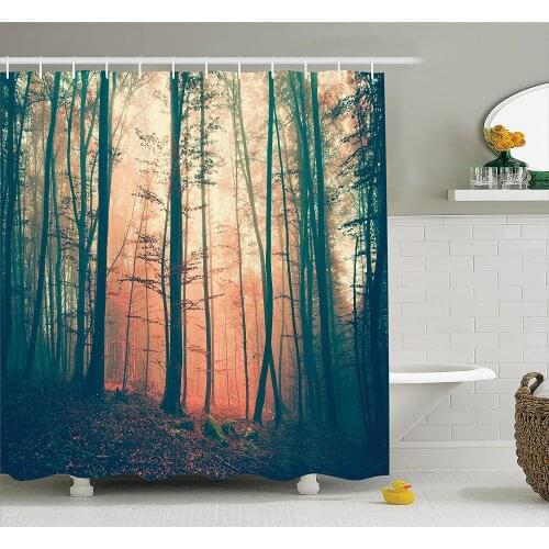 Mystic House Shower Curtain Light and Vintage Color in Mysterious Autumn Forest Woodland Nature Bathroom Curtains Home Decor