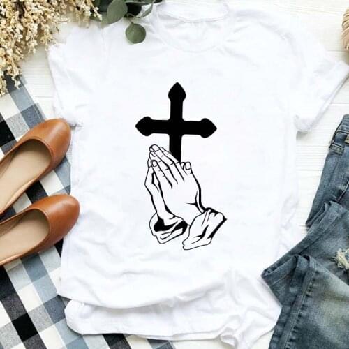 2021 Summer Hottest Fashion Unisex Streetwear Harajuku T-Shirt Cross of Jesus print female T Shirt tee comfotable shirt femme