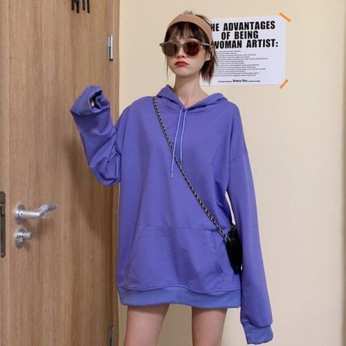 Women Hoodies Sweatshirt Autumn 14 Solid Color Hooded Sweatshirts Casual Loose Jumper Pullover Tops New Clothes Outwear