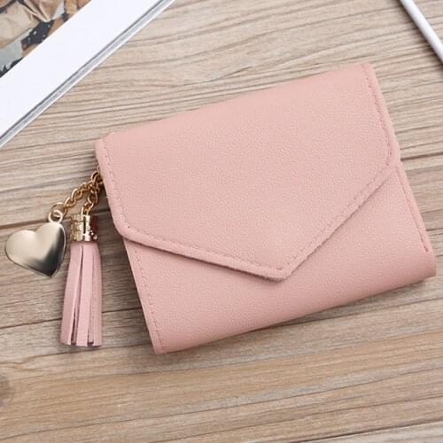 Womens Wallet Cute Student Tassel Pendant Short Wallet Trend Small Fashion PU Wallet 2020 Coin Purse Ladies Card Bag For Women