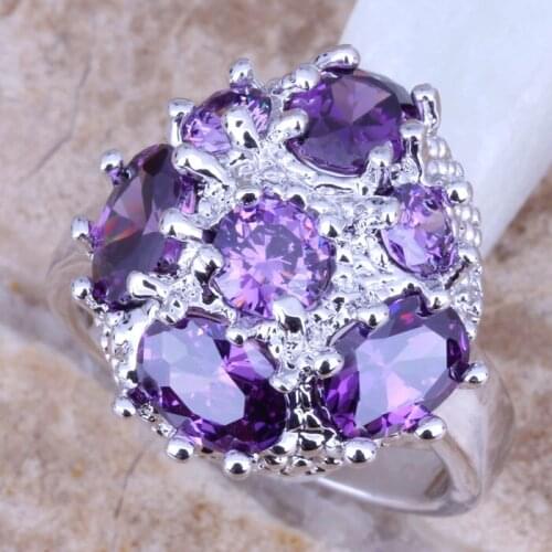 Splendid Purple Cubic Zirconia Silver Plated Womens Jewelry Ring Size 6 / 7 / 8 / 9 R0565