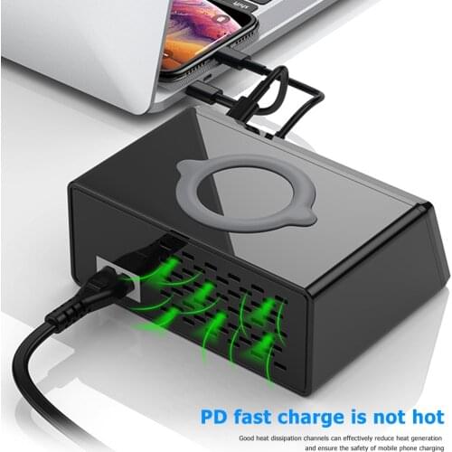 LCD Display 100W Multi USB HUB 8 Port QC 3.0 PD Wireless Fast Power Charger