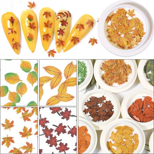 1 Box of 2021 New Manicure Nail Sequin Wood Pulp Simulation Leaf Maple Leaf Flower Nail Art DIY 3D Nail Sticker Decal Gifts Hot