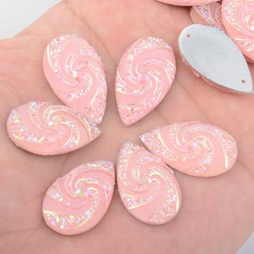 BOLIAO Hot 10Pcs 16*28mm (0.63*1.1 in) AB Color Drop Pink Whirlwind Flatback Resin Sew On Wedding/Home Decoration 2 Hole