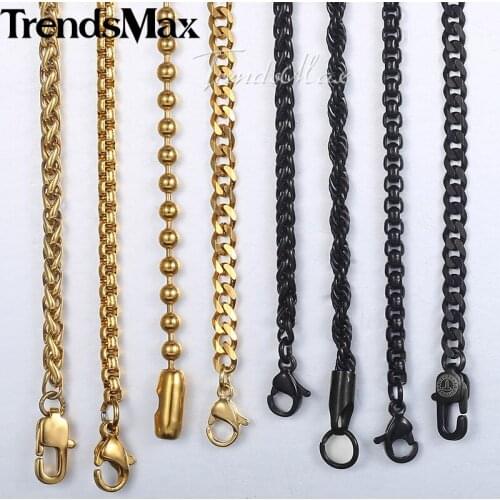 18-36" Stainless Steel Necklace for Men Wheat Box Rope Cuban Link Chain Gold Black 2018 Fashion Long Necklaces Men Jewelry KNN3A