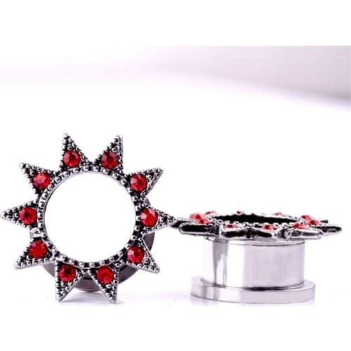 2PCS New Arrival Stainless Steel Ear Plugs And Tunnels Sexy Women Men Body Jewelry Red Crystal Fashion Piercing Ear Expansions