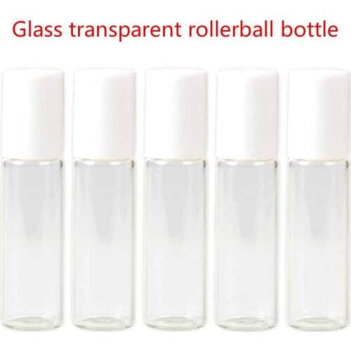 5/10ml transparent glass roller bottle, with white plastic cap and roller glass sub-bottling 5/10pcs empty bottle