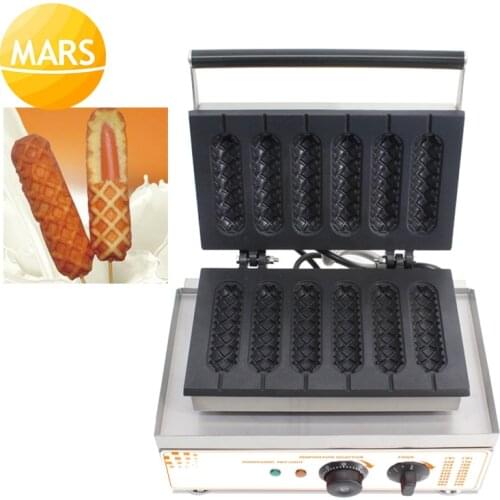 Commercial Non-stick 6pcs electric French Muffin waffle Hot Dog Machine Corn Dog Lolly Waffle on a Stick Baker Oven Equipment