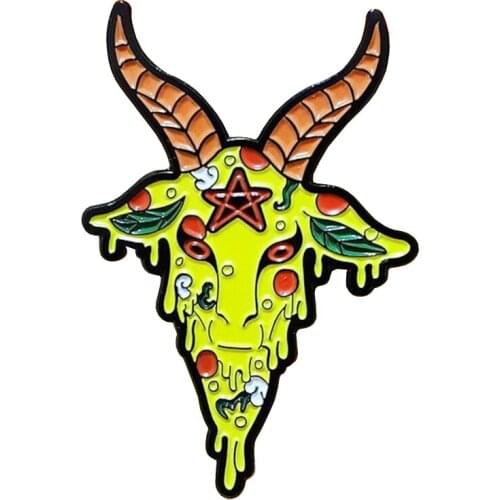 Goat skull brooch supernatural pentagram pendant leaves badge occult heathen pin nature animal jewelry friends gift