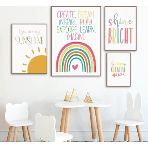Create Dream Inspire Canvas Poster Nursery Quote Wall Art Print Painting Nordic Picture Kids Bedroom Decor You Art My Sunshine