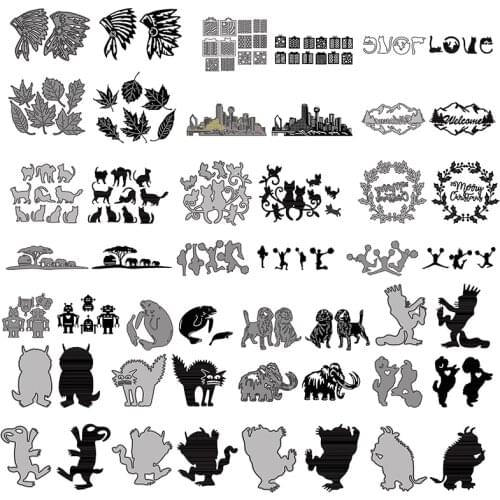 Welcome Merry Christmas Cartoon Animals Wolf Leaves Metal Cutting Dies Scrapbooking For Card Album Making DIY Crafts Stencil