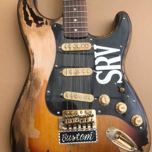 Factory Vintage Sunburst Relic Remains Electric guitar, Handmade SRV Aged Relic St Electric Guitar With Alder body,In Stock