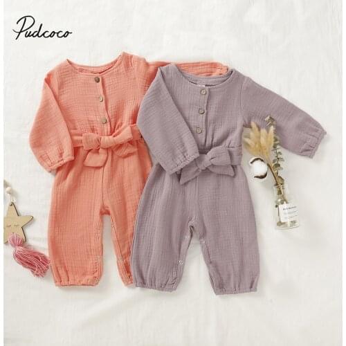 Big Bow Cotton Linen Romper for Newborns Baby Girl Clothes 2019 New Autumn Winter Long Sleeve Jumper Jumpsuit Outfits