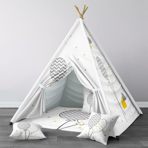 Play Tent for Kids Wigwam Portable Indoor Playground Tents Children Bedrooms Baloons Yellow Gray Cloud Model 1394