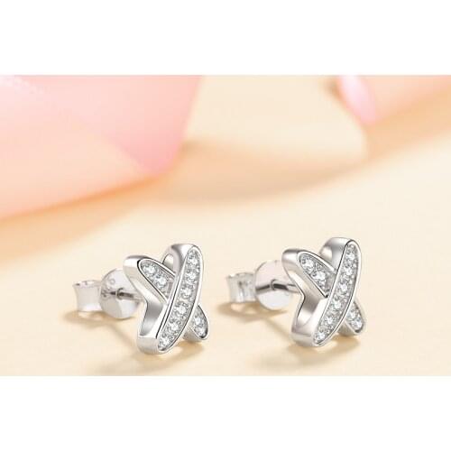 Inbeaut Pass Diamond Test Excellent Cut Total 0.4 ct D Color Micro Moissanite Letter Shape Stud Earring Women Classic Jewelry