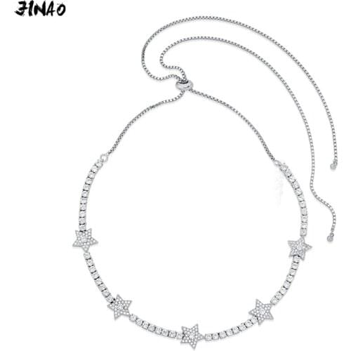 JINAO 2020 NEW 3MM Five-pointed star High Quality Iced Out Charm HIP HOP AAA+CZ 8inch+24inch Extension chain Necklace Jewelry