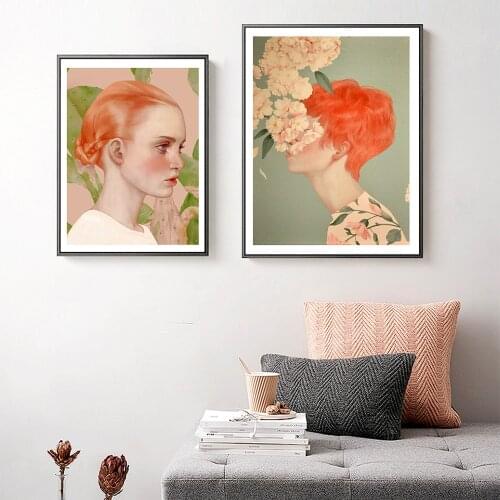WANG ART 3 Piece Flower Girl Oil Painting Canvas Prints Nordic Decoration Home Posters Wall Picture for Living Room Modern Pop
